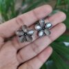 Elegant Silver Plated Oxidized Flower Stud Earrings with Beautiful Stone Work Design 4 photo 1 2025 10 27 11 30 41