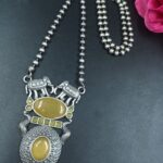 Monalisa Stone Elephant Pendant Necklace | Silver Replica Long Chain Best Jewelry