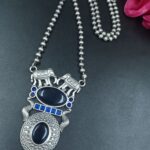 Bulk 182 Monalisa Stone Elephant Pendant Necklace | Silver Replica Long Chain Best Jewelry - "Blue"