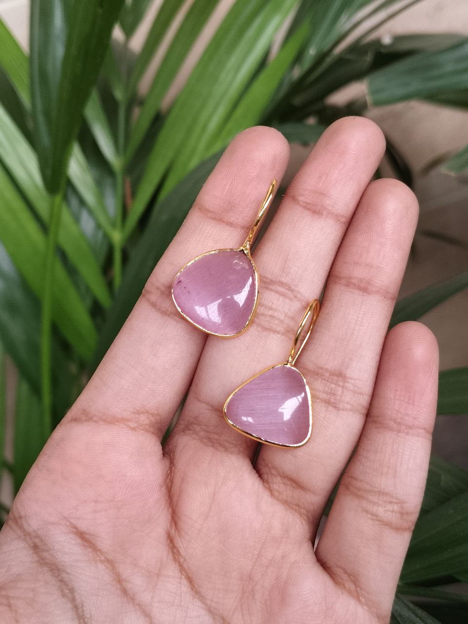 Lightweight Gold Plated Triangle Hook Earrings with Monalisa Stone Amazing Jewelry for Girls 9 Lightweight Gold Plated Triangle Hook Earrings with Monalisa Stone Amazing Jewelry for Girls - Image 10