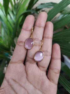 Stylish Handmade Gold Plated Earrings with Monalisa Stone – Best Hook Design for Everyday Use - color: "Baby Pink"