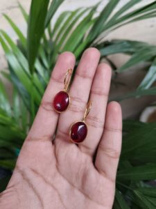 Stylish Handmade Gold Plated Earrings with Monalisa Stone – Best Hook Design for Everyday Use - color: "Red"