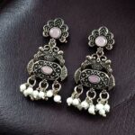 Handcrafted Peacock Earrings | Silver Replica Stone & Pearl Work Dangler Amazing Jewelry