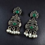 Bulk 172 Handcrafted Peacock Earrings | Silver Replica Stone & Pearl Work Dangler Amazing Jewelry - "Green"