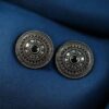 Unique Round Stud Earrings | Ethnic Silver Replica Stone Oxi Jewelry 9 Unique Silver Replica Stone Round Stud Earrings