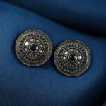 Bulk 162 Unique Round Stud Earrings | Ethnic Silver Replica Stone Oxidized Jewelry - "Black"