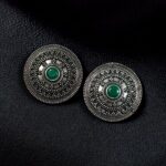 Bulk 166 Unique Round Stud Earrings | Ethnic Silver Replica Stone Oxidized Jewelry - "Green"