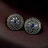 Unique Round Stud Earrings | Ethnic Silver Replica Stone Oxi Jewelry 6 Unique Round Silver Replica Stone Stud Earrings