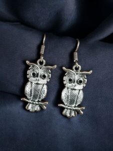 Trendy Owl Hook Earrings | German Silver Ethnic Dangler Stone Best Jewelry for Everyday Style - color: "Black"