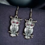 Bulk 152 Trendy Owl Hook Earrings | German Silver Ethnic Dangler Stone Best Jewelry for Everyday Style - "Red"