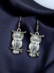 Trendy Owl Hook Earrings | German Silver Ethnic Dangler Stone Best Jewelry for Everyday Style - color: "White"