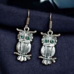 Bulk 154 Trendy Owl Hook Earrings | German Silver Ethnic Dangler Stone Best Jewelry for Everyday Style - "Green"