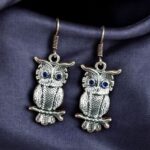 Bulk 158 Trendy Owl Hook Earrings | German Silver Ethnic Dangler Stone Best Jewelry for Everyday Style - "Blue"
