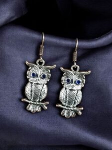 Trendy Owl Hook Earrings | German Silver Ethnic Dangler Stone Best Jewelry for Everyday Style - color: "Blue"