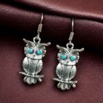 Bulk 146 Trendy Owl Hook Earrings | German Silver Ethnic Dangler Stone Best Jewelry for Everyday Style - "Aqua"
