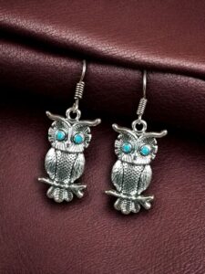 Trendy Owl Hook Earrings | German Silver Ethnic Dangler Stone Best Jewelry for Everyday Style - color: "Aqua"