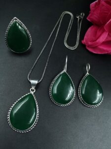Elegant Drop Stone Necklace (Combo set) | Oxidized Ethnic Chain Beautiful Jewelry for Women - color: "Green"
