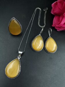 Elegant Drop Stone Necklace (Combo set) | Oxidized Ethnic Chain Beautiful Jewelry for Women - color: "Yellow"