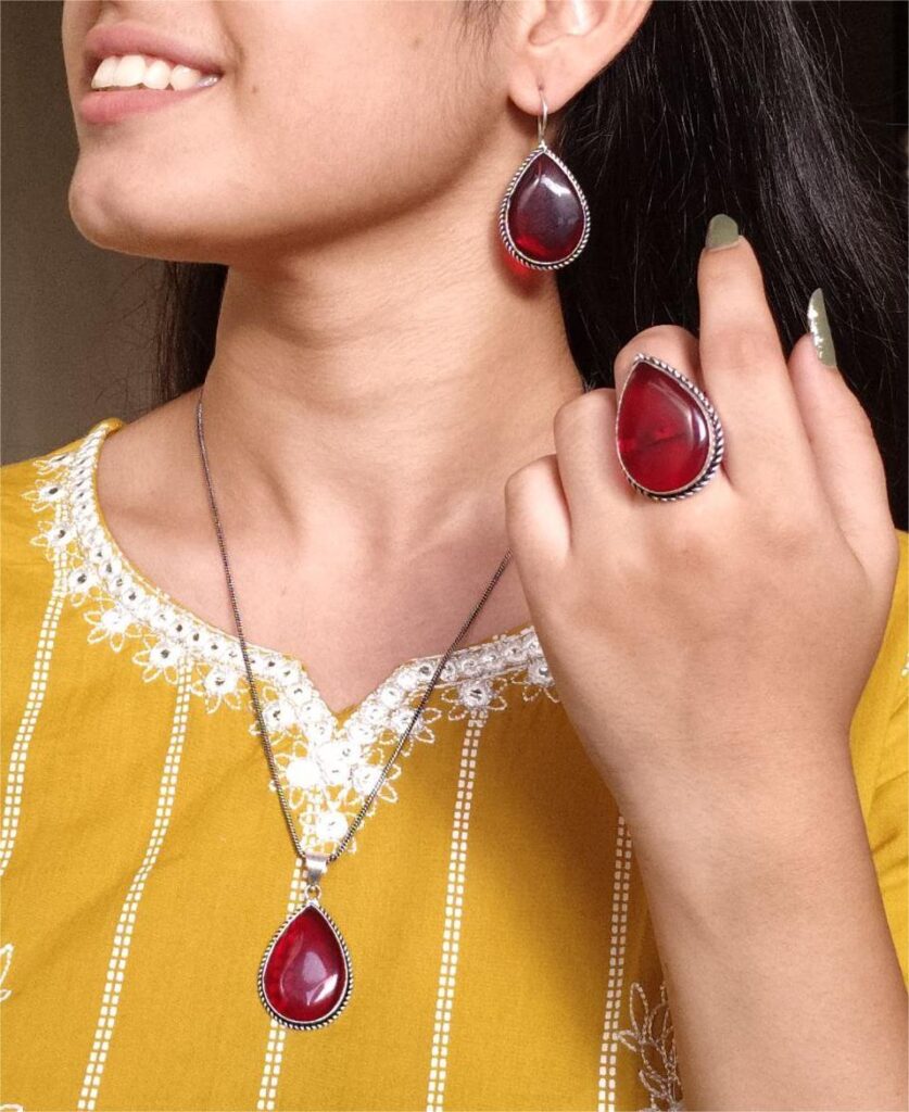 Elegant Drop Stone Necklace (Combo set) | Oxidized Ethnic Chain Beautiful Jewelry for Women