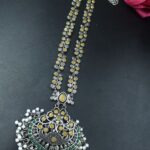 Bulk 124 Traditional Floral Art Necklace | Silver Replica Ethnic Stone & Pearl Work Perfect Jewelry for Women - "Yellow-Green"