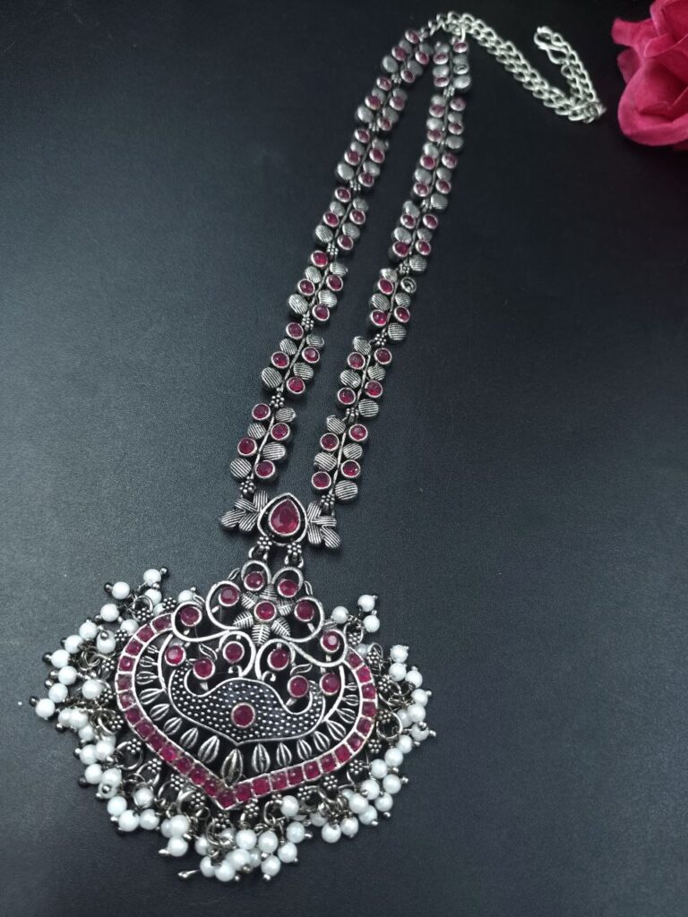 Traditional Floral Art Necklace | Silver Replica Ethnic Stone & Pearl Work Perfect Jewelry for Women