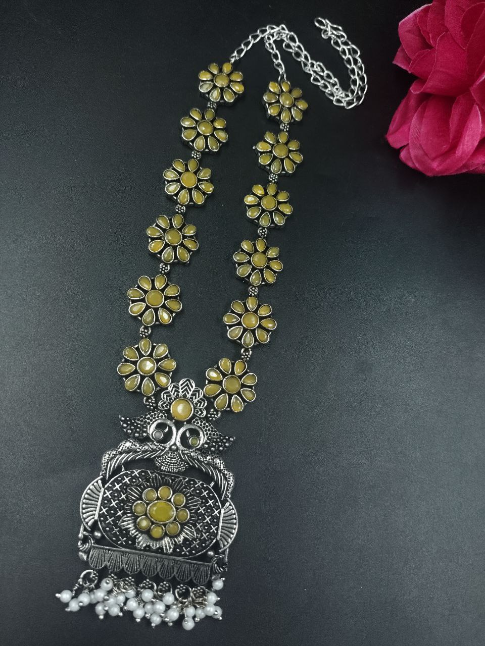 Elegant Floral Art Peacock Necklace | Traditional Stone & Pearl Work Party Wear Amazing Jewelry 7 Elegant floral art peacock necklace with traditional stone and pearl work design