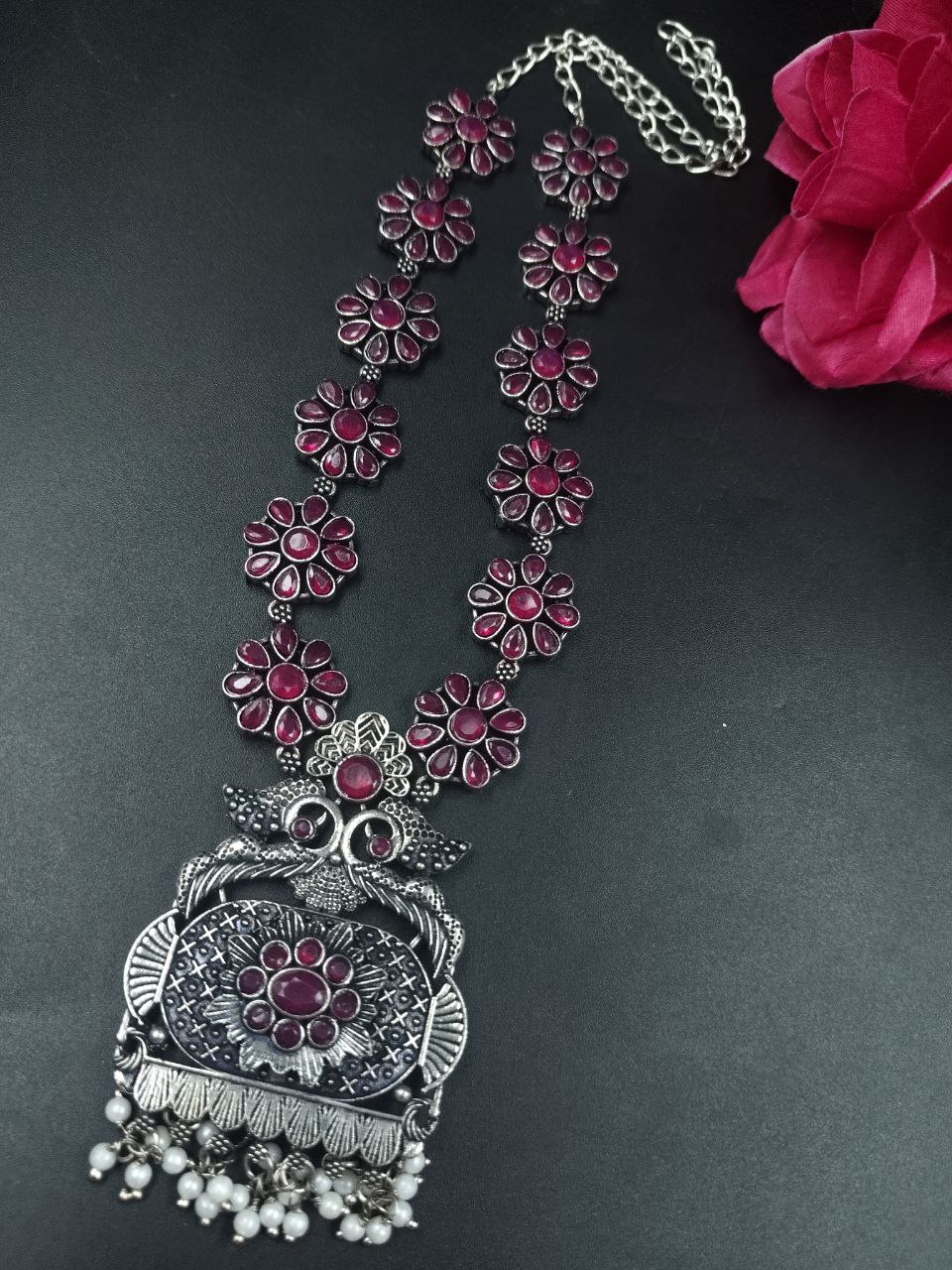 Elegant Floral Art Peacock Necklace | Traditional Stone & Pearl Work Party Wear Amazing Jewelry 4 Elegant floral art peacock necklace with traditional stone and pearl work design