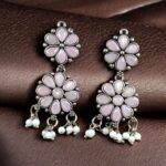 Bulk 80 Traditional Flower Design Earrings | Stone & Pearl Work Perfect Jewelry For Girls - "Baby Pink"