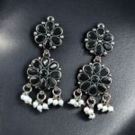 Bulk 82 Traditional Flower Design Earrings | Stone & Pearl Work Perfect Jewelry For Girls - "Black"