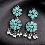 Bulk 84 Traditional Flower Design Earrings | Stone & Pearl Work Perfect Jewelry For Girls - "Mint"