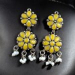 Bulk 88 Traditional Flower Design Earrings | Stone & Pearl Work Perfect Jewelry For Girls - "Yellow"