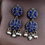 Bulk 90 Traditional Flower Design Earrings | Stone & Pearl Work Perfect Jewelry For Girls - "Blue"