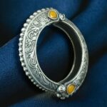 Bulk 62 Traditional Floral Art Stone Oxidized Bangle | Silver Replica Openable Kada Ethnic Best Jewelry - "Yellow"