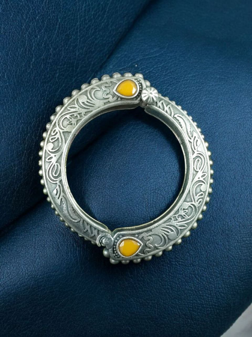 Traditional Floral Art Stone Oxidized Bangle | Silver Replica Openable Kada Ethnic Best Jewelry 4 Traditional floral art stone oxidized silver replica openable bangle for women