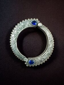Traditional Floral Art Stone Oxidized Bangle | Silver Replica Openable Kada Ethnic Best Jewelry - color: "Blue"