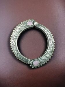 Traditional Floral Art Stone Oxidized Bangle | Silver Replica Openable Kada Ethnic Best Jewelry - color: "Baby Pink"