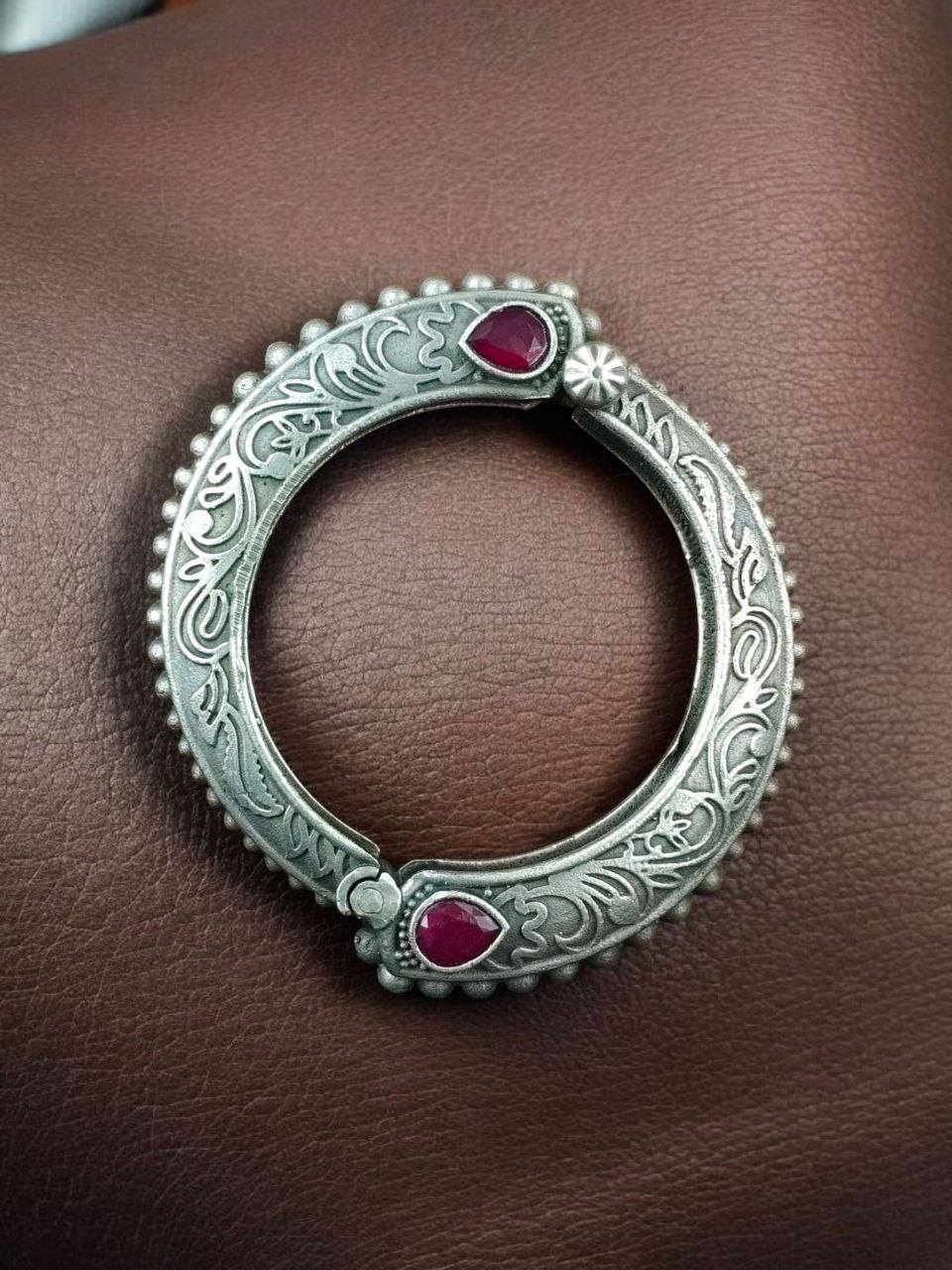 Traditional Floral Art Stone Oxidized Bangle | Silver Replica Openable Kada Ethnic Best Jewelry 8 Traditional floral art stone oxidized silver replica openable bangle for women