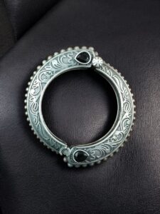 Traditional Floral Art Stone Oxidized Bangle | Silver Replica Openable Kada Ethnic Best Jewelry - color: "Black"