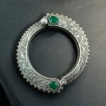Bulk 76 Traditional Floral Art Stone Oxidized Bangle | Silver Replica Openable Kada Ethnic Best Jewelry - "Green"