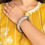 Traditional Floral Art Stone Oxidized Bangle | Silver Replica Openable Kada Ethnic Best Jewelry