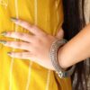 Traditional Floral Art Stone Oxidized Bangle | Silver Replica Openable Kada Ethnic Best Jewelry 18 Traditional floral art stone oxidized silver replica openable bangle for women