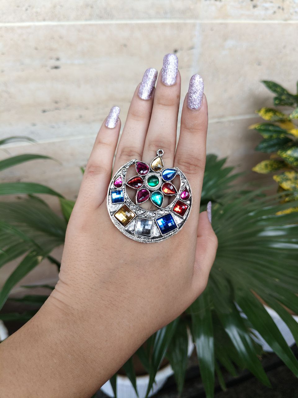 Silver Plated Oxidised Chandbali Design Free Size Ring 1 Silver Plated Oxidised Chandbali Design Free Size Ring