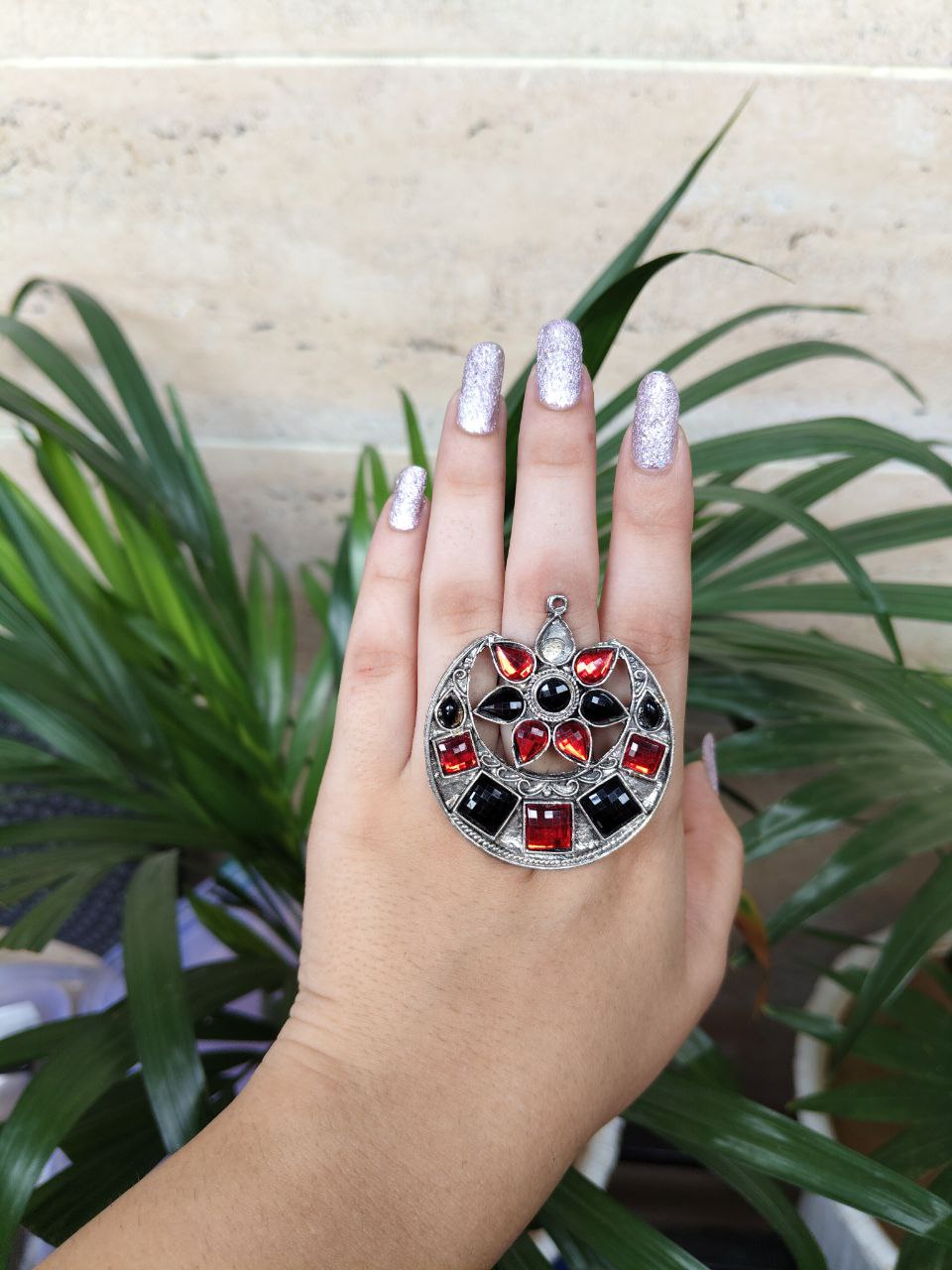 Oxidised Stone Work Chand Style Adjustable Ring 1 Oxidised Stone Work Chand Style Adjustable Ring