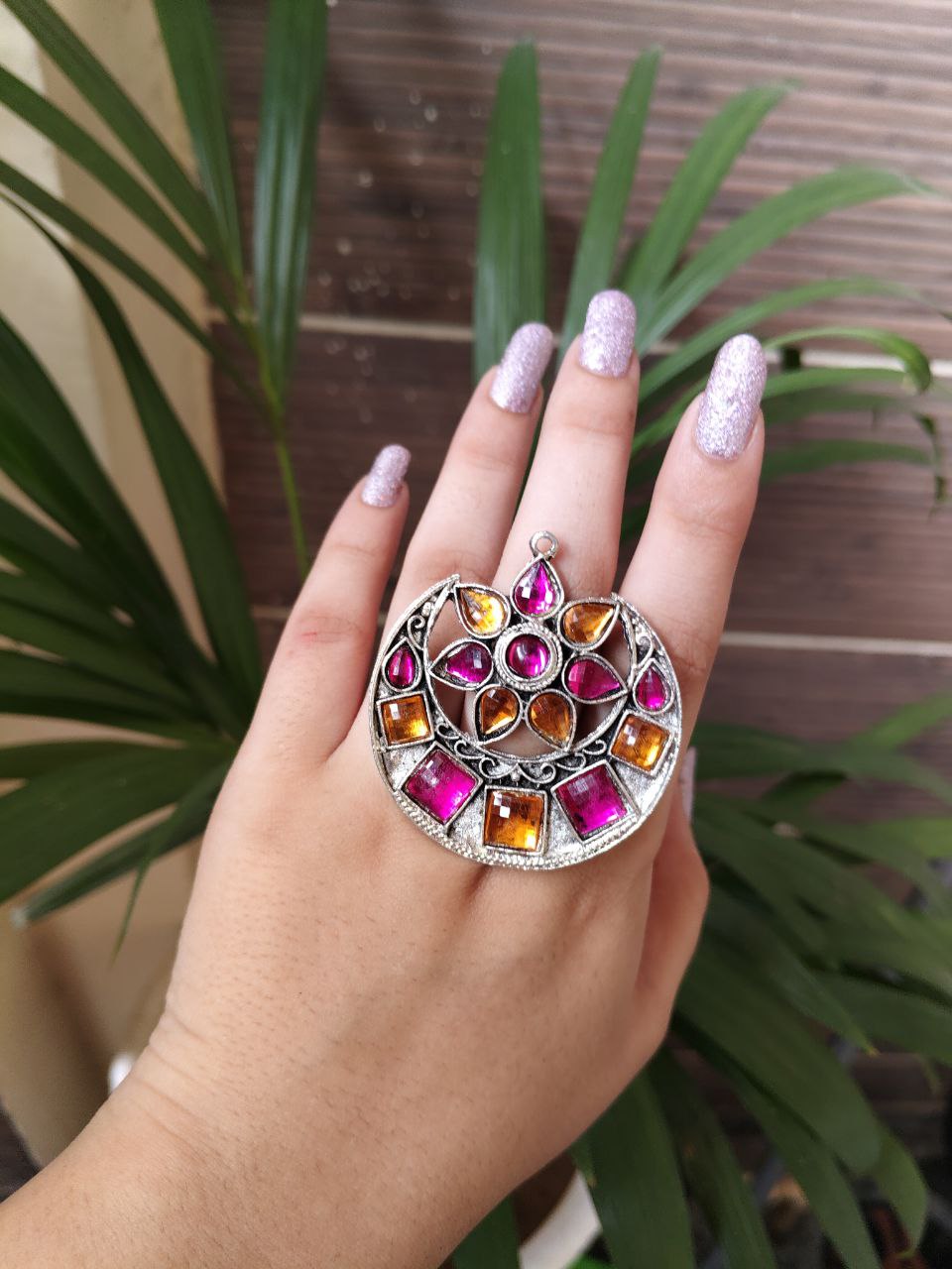 Oxidsed Chandbali Style Adjustable Ring 1 Oxidsed Chandbali Style Adjustable Ring