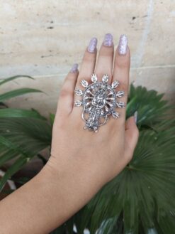 Oxidised Religious Design adjustable Ring For Girls