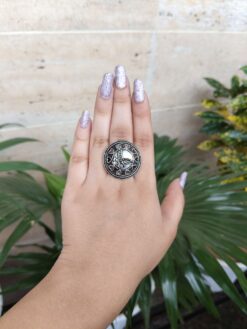 Oxidised Eagle Design Adjustable Ring For Girls