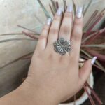 Oxidised Flower Ring | Adjustable Silver Plated Ring