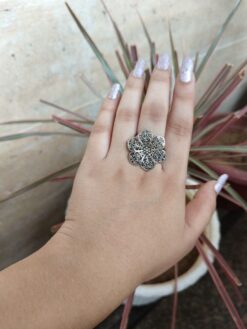 Oxidised Flower Ring | Adjustable Silver Plated Ring