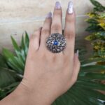 Oxidised Silver Plated Floral Design Ring For Girls