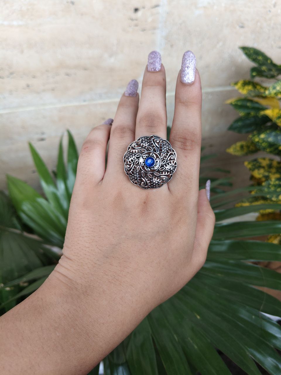 Oxidised Silver Plated Floral Design Ring For Girls 1 Oxidised Silver Plated Floral Design Ring For Girls